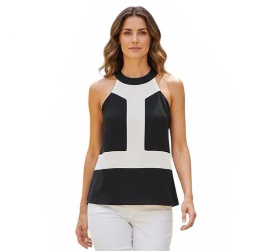 Venus Women’s White and Black Tank Top Elegant Color Block Slimming Size SMALL